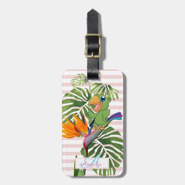 Parrot, Palm Leaves, Caudata, Stripes-Personalized Luggage Tag (Front Vertical)