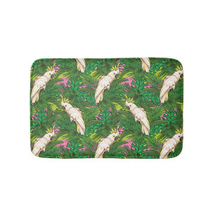 Parrot Pattern With Palm Leaves Bath Mat