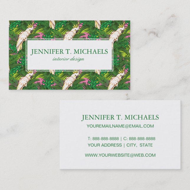 Parrot Pattern With Palm Leaves Business Card (Front/Back)