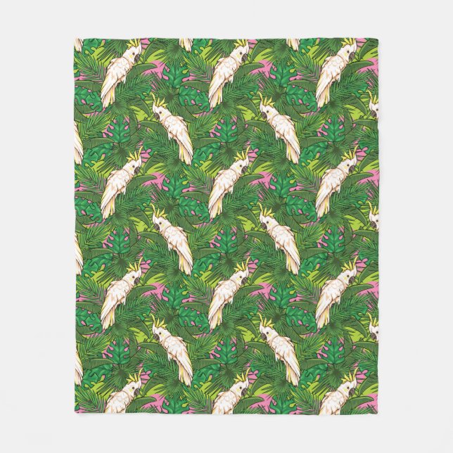 Parrot Pattern With Palm Leaves Fleece Blanket (Front)