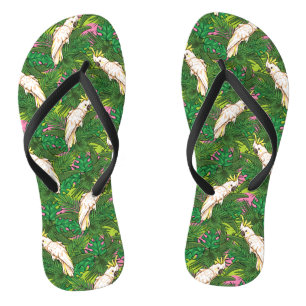 Parrot Pattern With Palm Leaves Flip Flops
