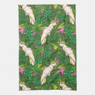 Parrot Pattern With Palm Leaves Kitchen Towel