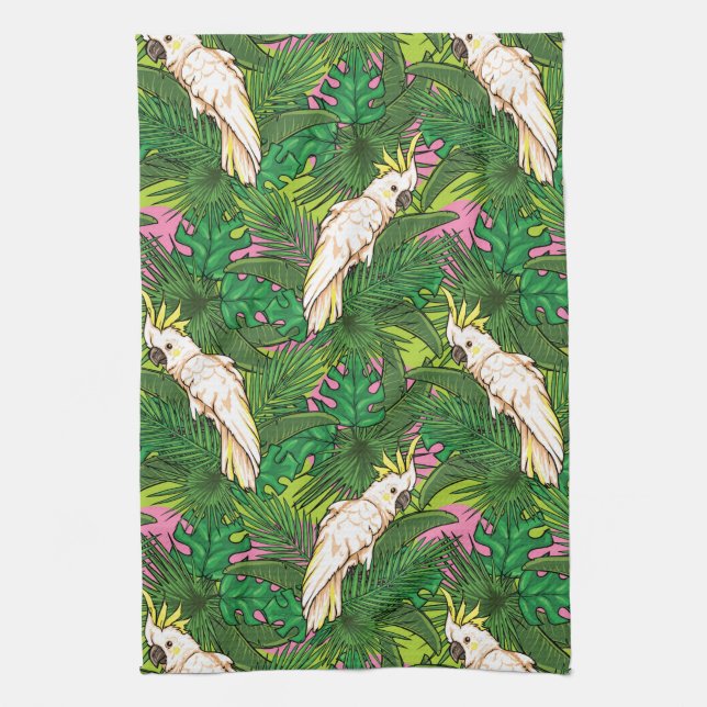Parrot Pattern With Palm Leaves Kitchen Towel (Vertical)