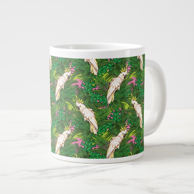 Parrot Pattern With Palm Leaves Large Coffee Mug (Front Right)