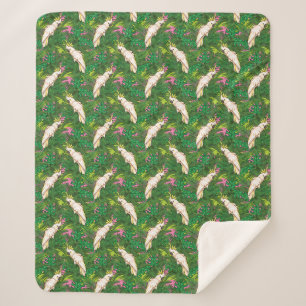 Parrot Pattern With Palm Leaves Sherpa Blanket
