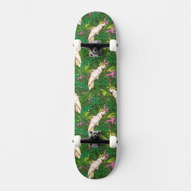Parrot Pattern With Palm Leaves Skateboard (Front)