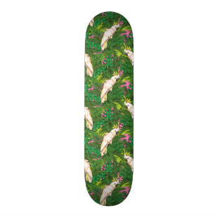Parrot Pattern With Palm Leaves Skateboard