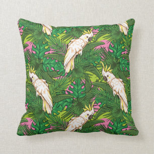 Parrot Pattern With Palm Leaves Throw Pillow