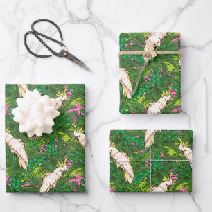 Parrot Pattern With Palm Leaves Wrapping Paper Sheet