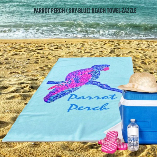 Parrot Perch (Sky-Blue) Beach Towel (Creator Uploaded)
