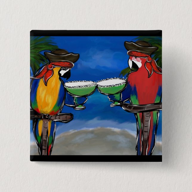 Parrot Pirates 2 Inch Square Button (Front)