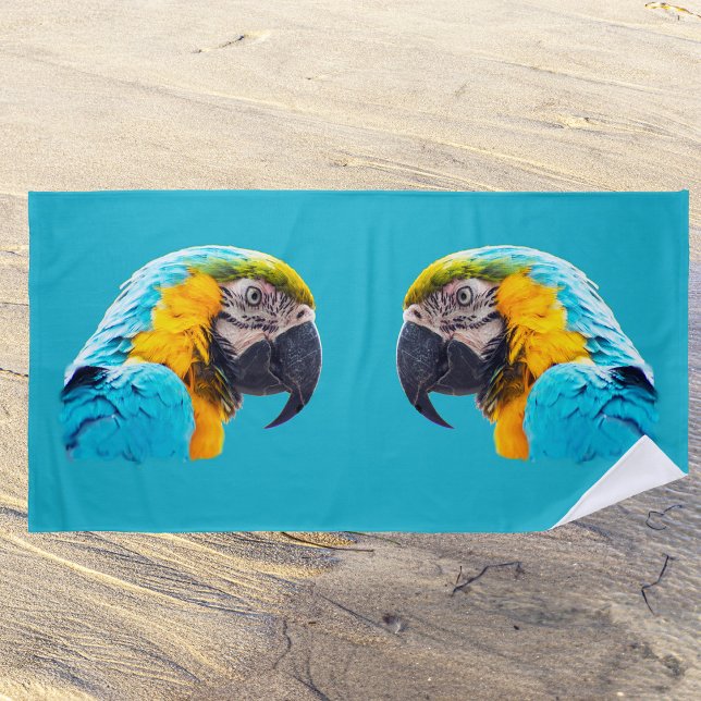 Parrot portrait on a turquoise background beach towel (Creator Uploaded)