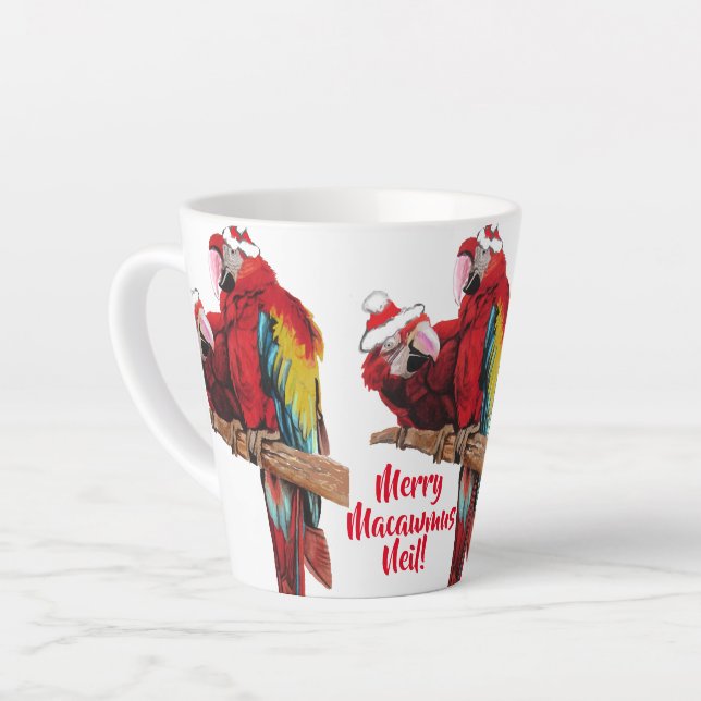 Parrot Rouge Joyeux Noël Macaw Latte Mug (Angle gauche)