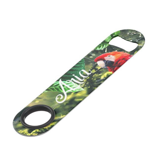 Parrot scarlet macaw in jungle with flowers bar key (Front Angled)