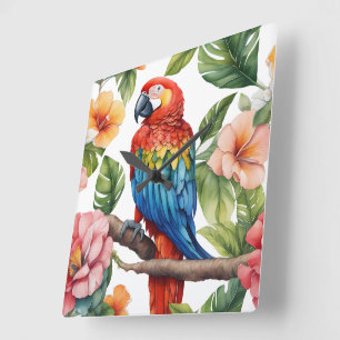 Parrot square wall clock