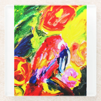Parrot summer joy glass coaster