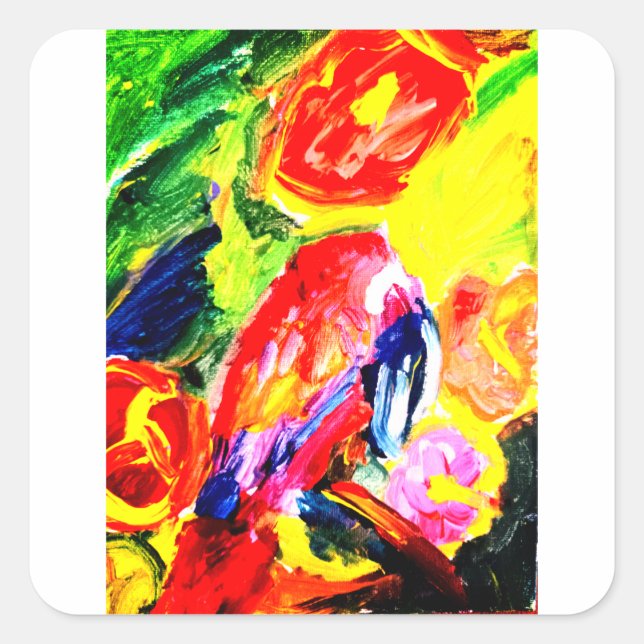 Parrot  summer joy square sticker (Front)