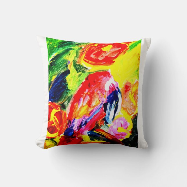 Parrot  summer joy throw pillow (Front)