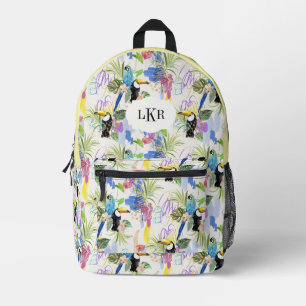 Parrot & Toucan Tropical Pattern 3-Letter Monogram Printed Backpack