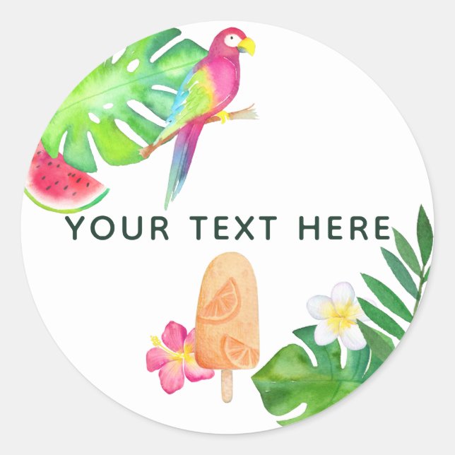 Parrot Tropical Watercolor Summer Party Classic Round Sticker (Front)