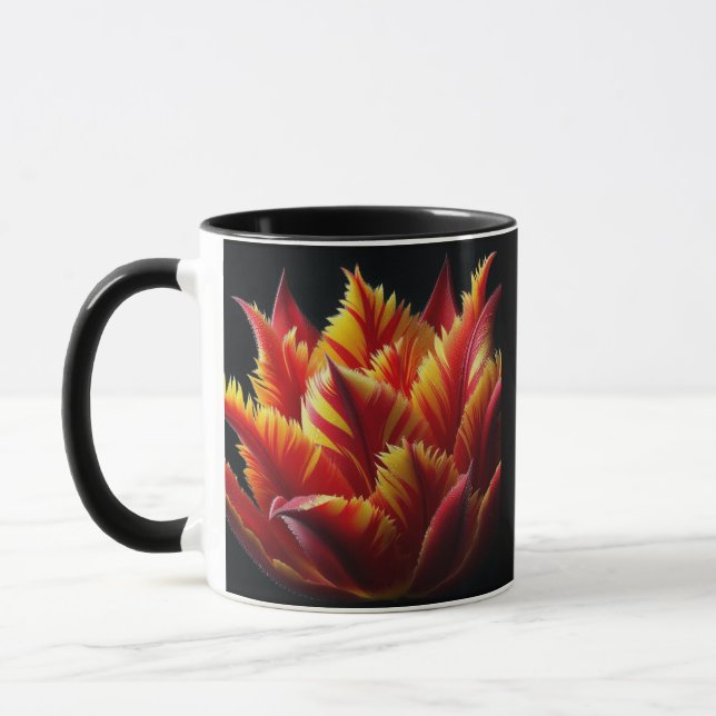 Parrot Tulip Floral Red and Yellow Mug (Left)