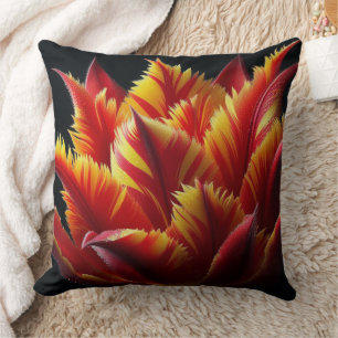 Parrot Tulip Floral Red and Yellow Throw Pillow