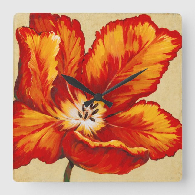 Parrot Tulip I Square Wall Clock (Front)