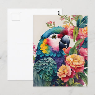 Parrot Watercolor Floral Multicolor Art Postcard