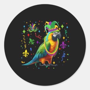 Parrot Wearing Mardi Gras Beads Jester Hat Masked  Classic Round Sticker