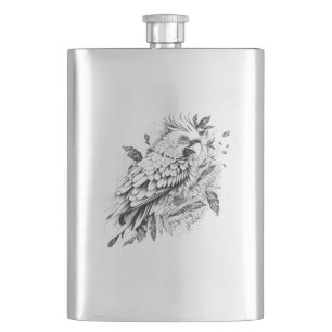 Parrot Wild Animal Nature Illustration Art Tattoo Hip Flask