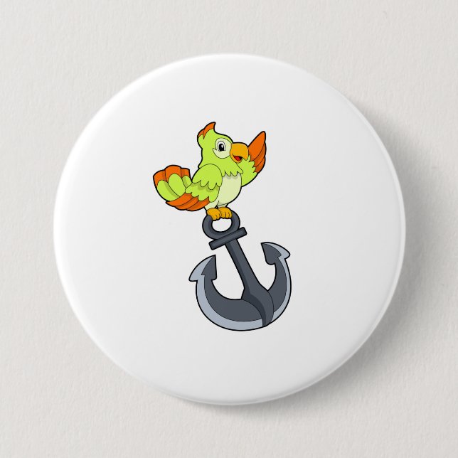 Parrot with Anchor 3 Inch Round Button (Front)