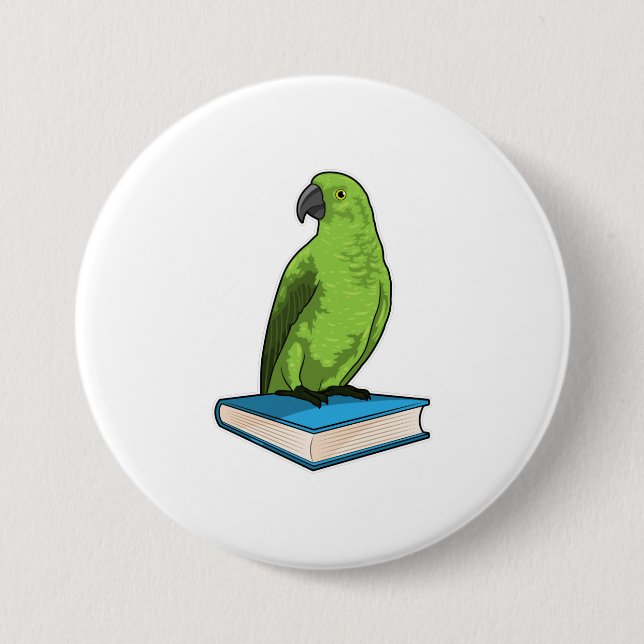 Parrot with Book 3 Inch Round Button (Front)