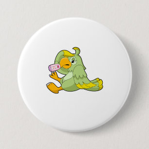 Parrot with Clinical thermometer 3 Inch Round Button