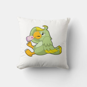 Parrot with Clinical thermometer Throw Pillow