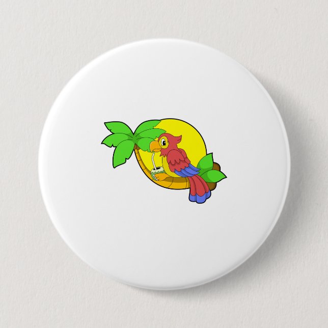 Parrot with Coconut 3 Inch Round Button (Front)