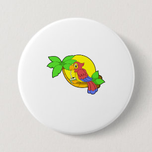 Parrot with Coconut 3 Inch Round Button