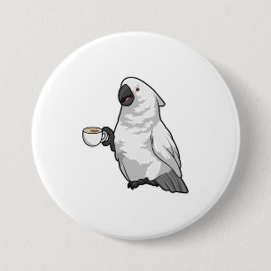 Parrot with Cup of Coffee 3 Inch Round Button