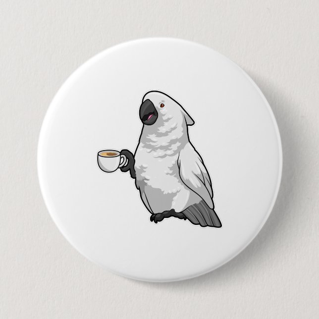 Parrot with Cup of Coffee 3 Inch Round Button (Front)