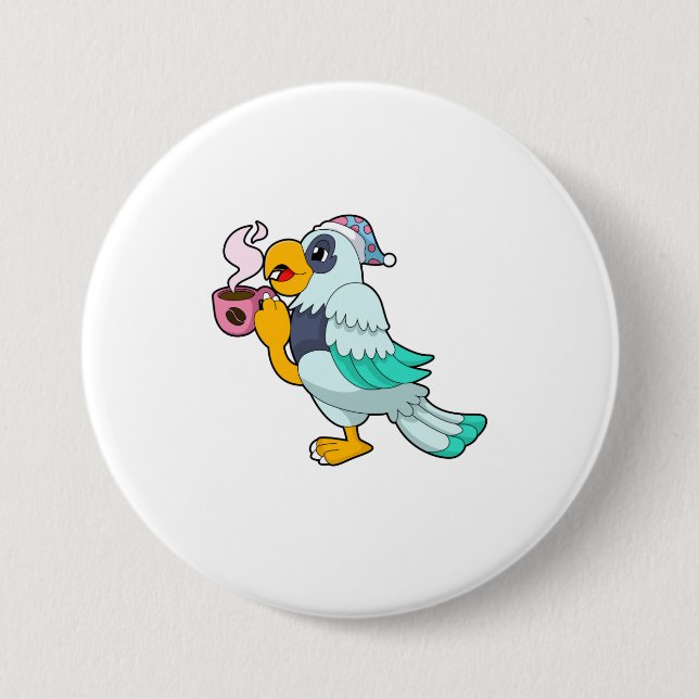 Parrot with Cup of Coffee 3 Inch Round Button (Front)