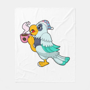 Parrot with Cup of Coffee Fleece Blanket