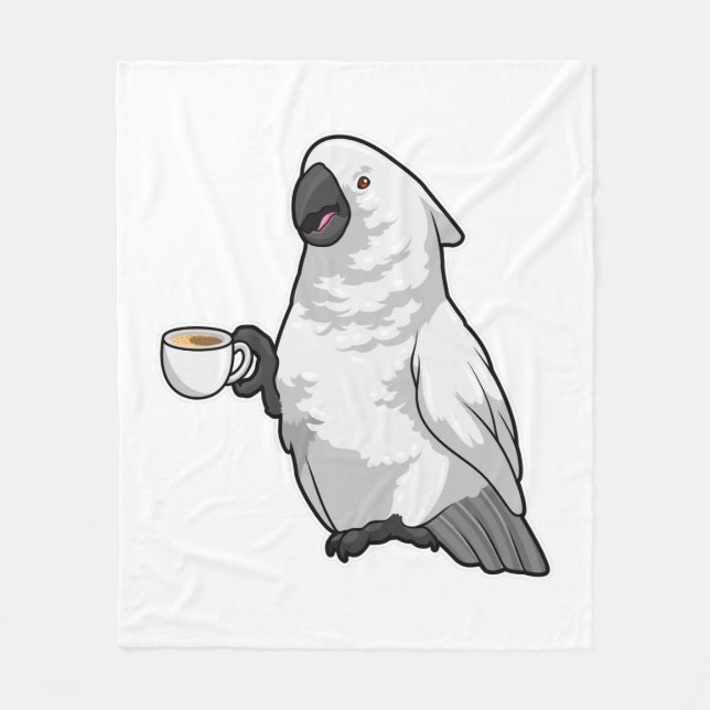 Parrot with Cup of Coffee Fleece Blanket (Front)