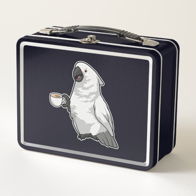 Parrot with Cup of Coffee Metal Lunch Box (Front)