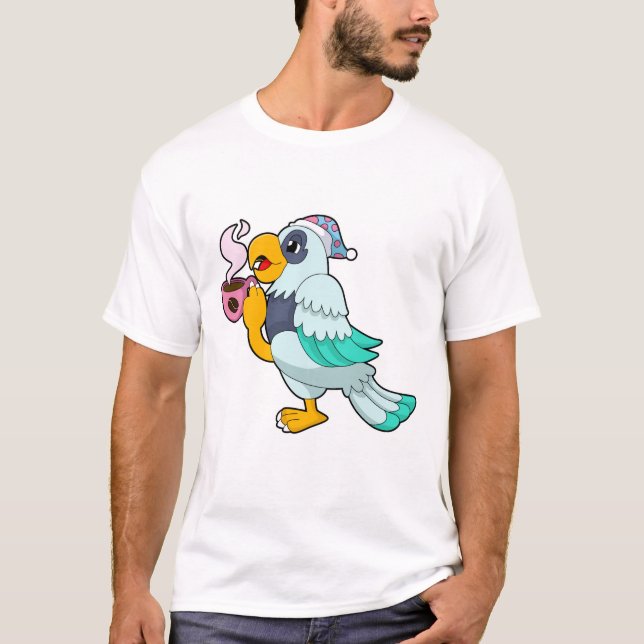 Parrot with Cup of Coffee T-Shirt (Front)