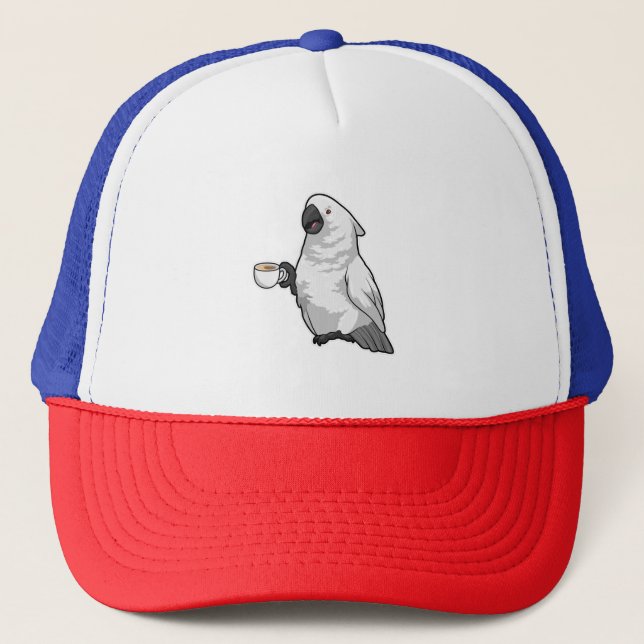 Parrot with Cup of Coffee Trucker Hat (Front)