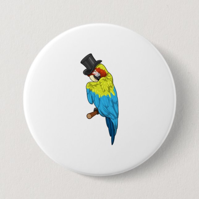 Parrot with Cylinder 3 Inch Round Button (Front)