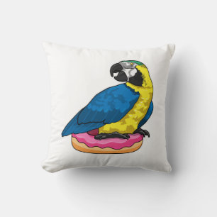 Parrot with Donut Throw Pillow