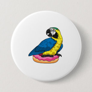 Parrot with Doughnut 3 Inch Round Button