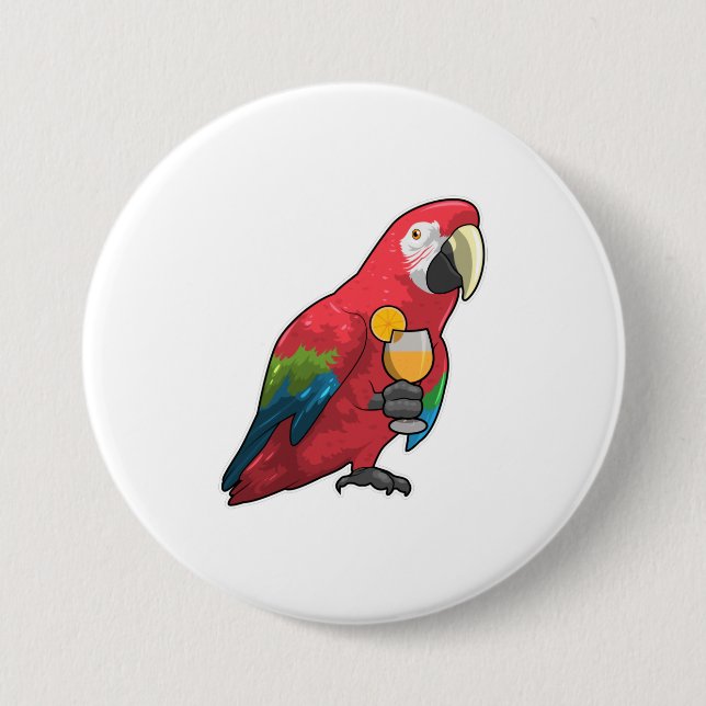 Parrot with Glass of Orange juice 3 Inch Round Button (Front)