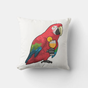 Parrot with Glass of Orange juice Throw Pillow