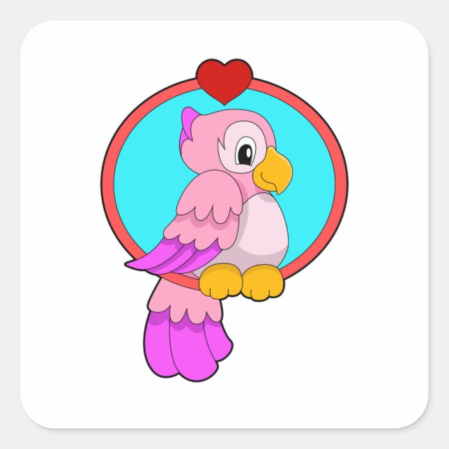 Parrot with Heart Square Sticker (Front)